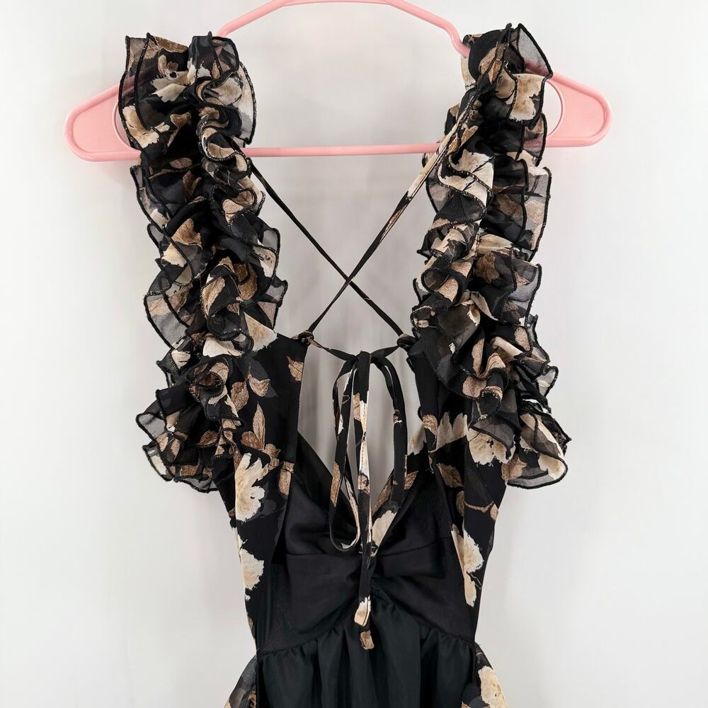 Petal & Pup Lucah Dress Size Large Frill Floral Maxi Wedding Formal Cocktail Blk - Picture 10 of 16